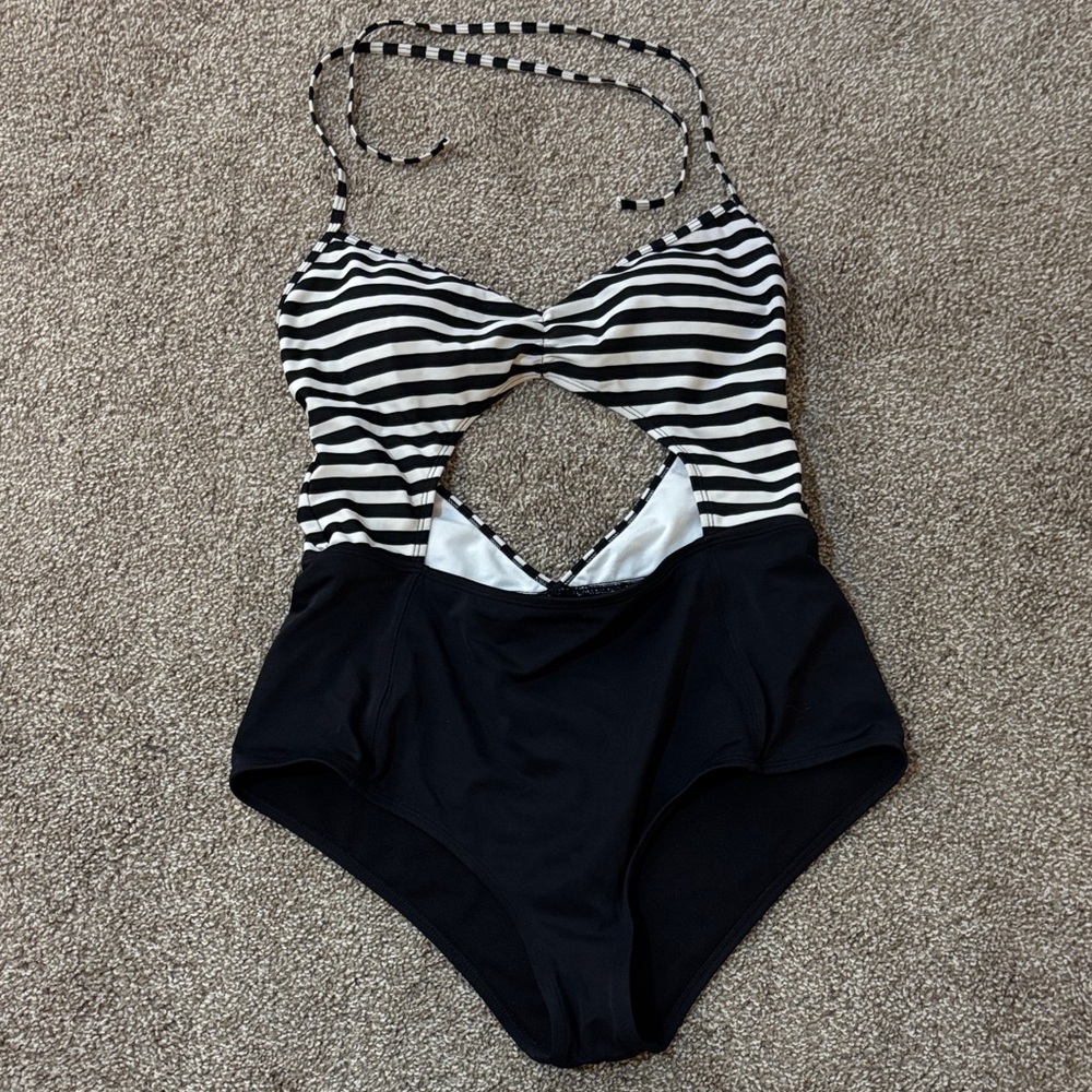 Striped Black and White Swimsuit